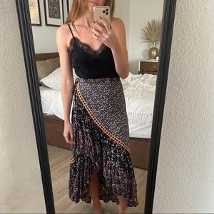 FREE PEOPLE FLORAL WRAP MIDI SKIRT